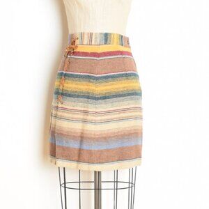 vintage 90s skirt striped southwest blanket skirt high-waisted mini lace up XS